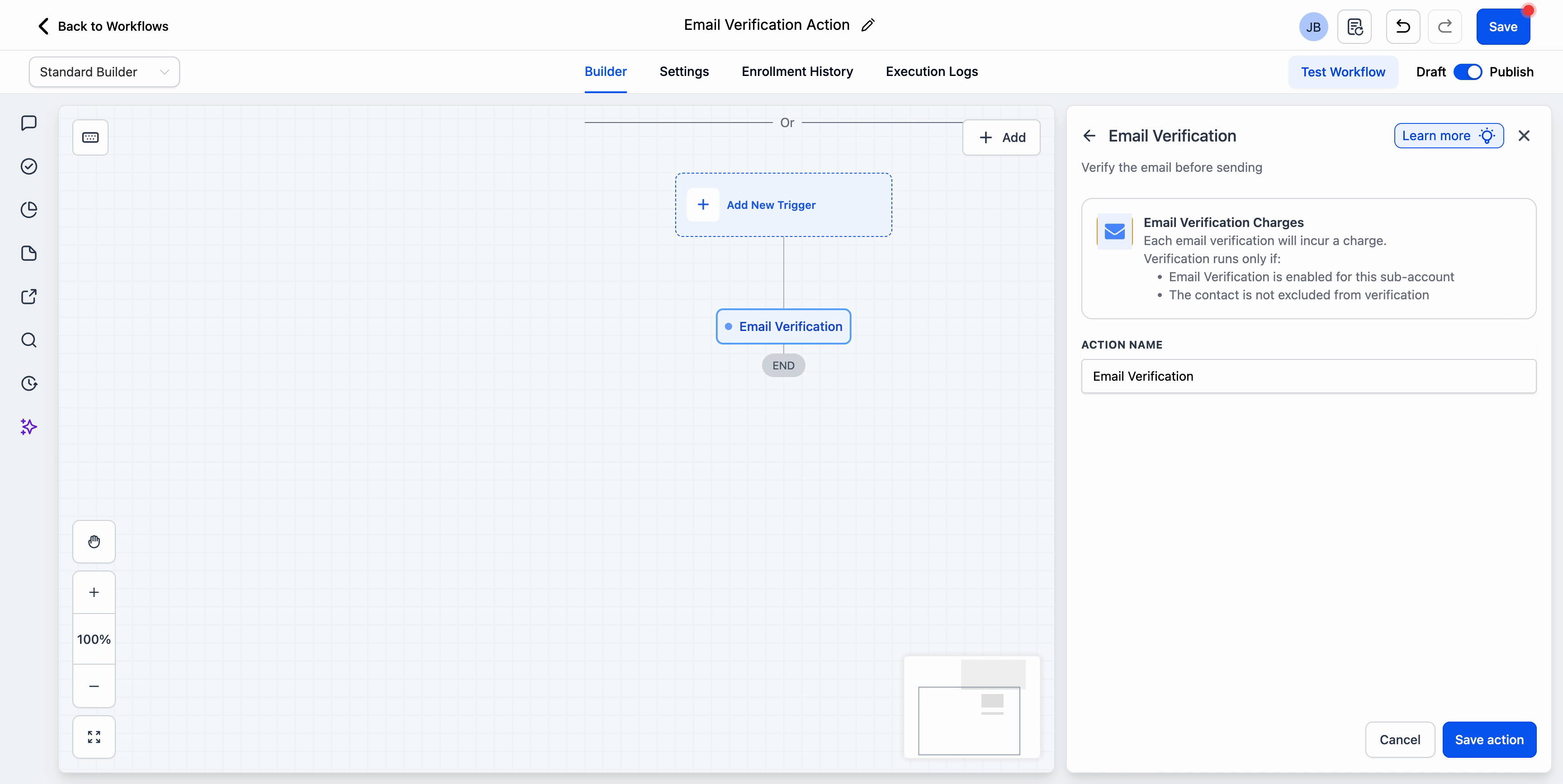 Email Verification action running