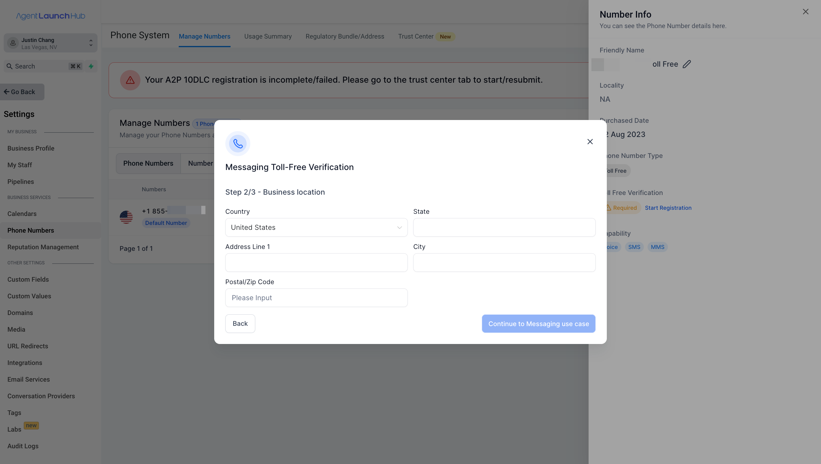 Click on Step 2/3 - Business location…